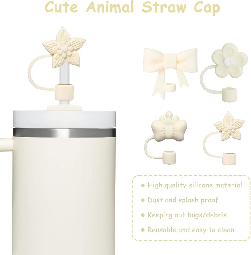 vikgle 4 Pcs 0.4in Straw Cover for Stanley Cup, Silicone Straw Topper Set for 30&40oz Stanley Tumbler, Fit for 10mm/0.4in Straws (Cream) - Image 4